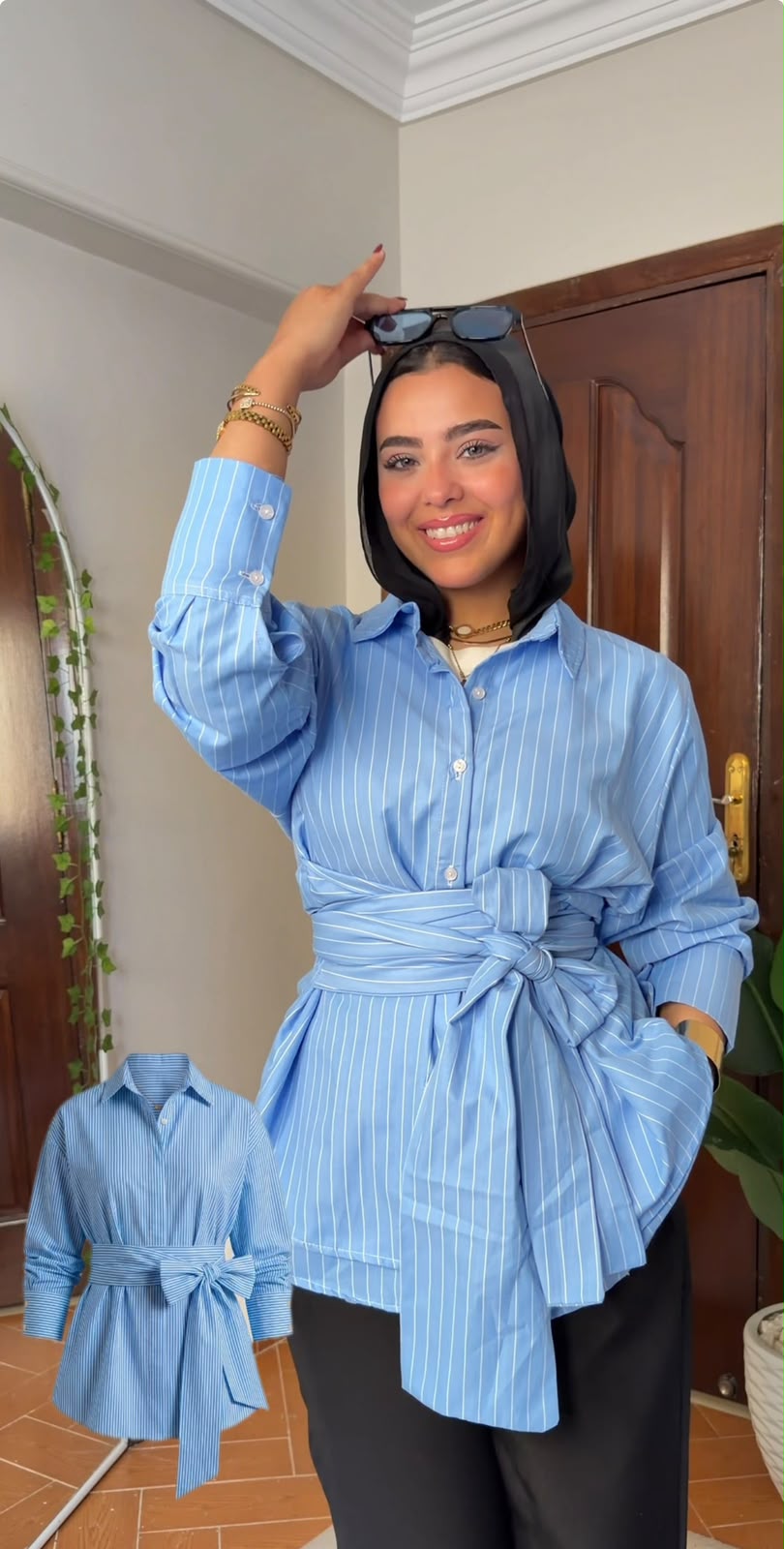 شميز بوبلين مخطط لف