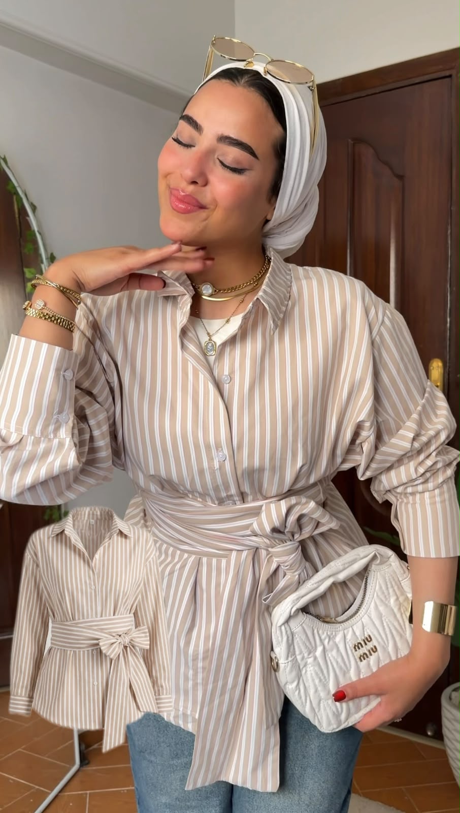 شميز بوبلين مخطط لف